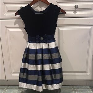 Elegant Navy and White Striped Kids Dress